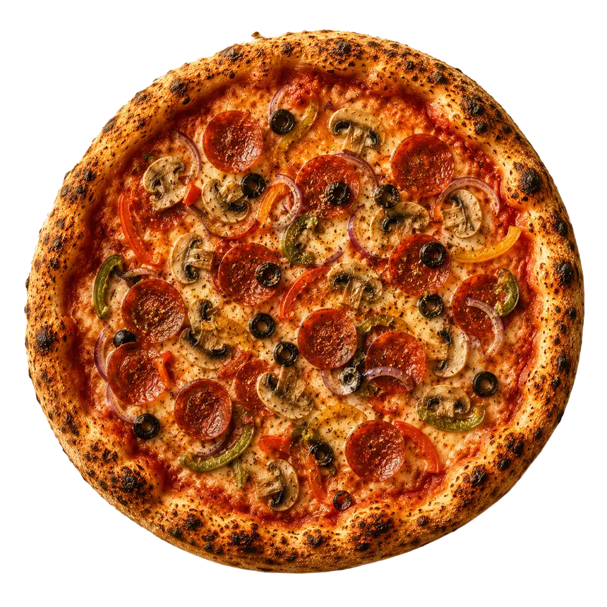 Ofenfrische Pizza von oben